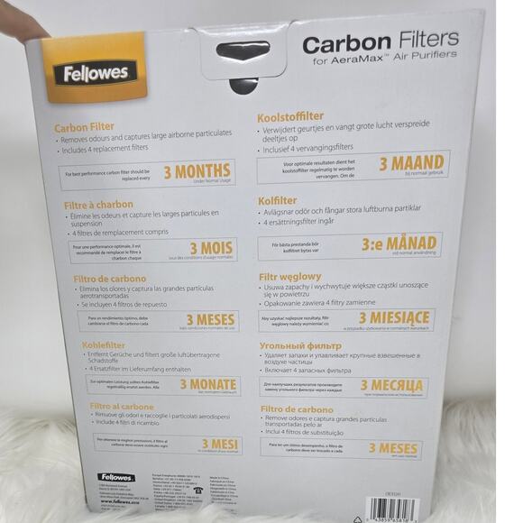 AeraMax Fellowes Carbon Filters for AeraMax Air Purifiers 4 Carbon Filters NIB - Picture 3 of 3